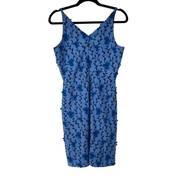 Dress the Population Blue Floral Appliqué Juniper Crepe Unique Dress Sz M Woman - Picture 3 of 12